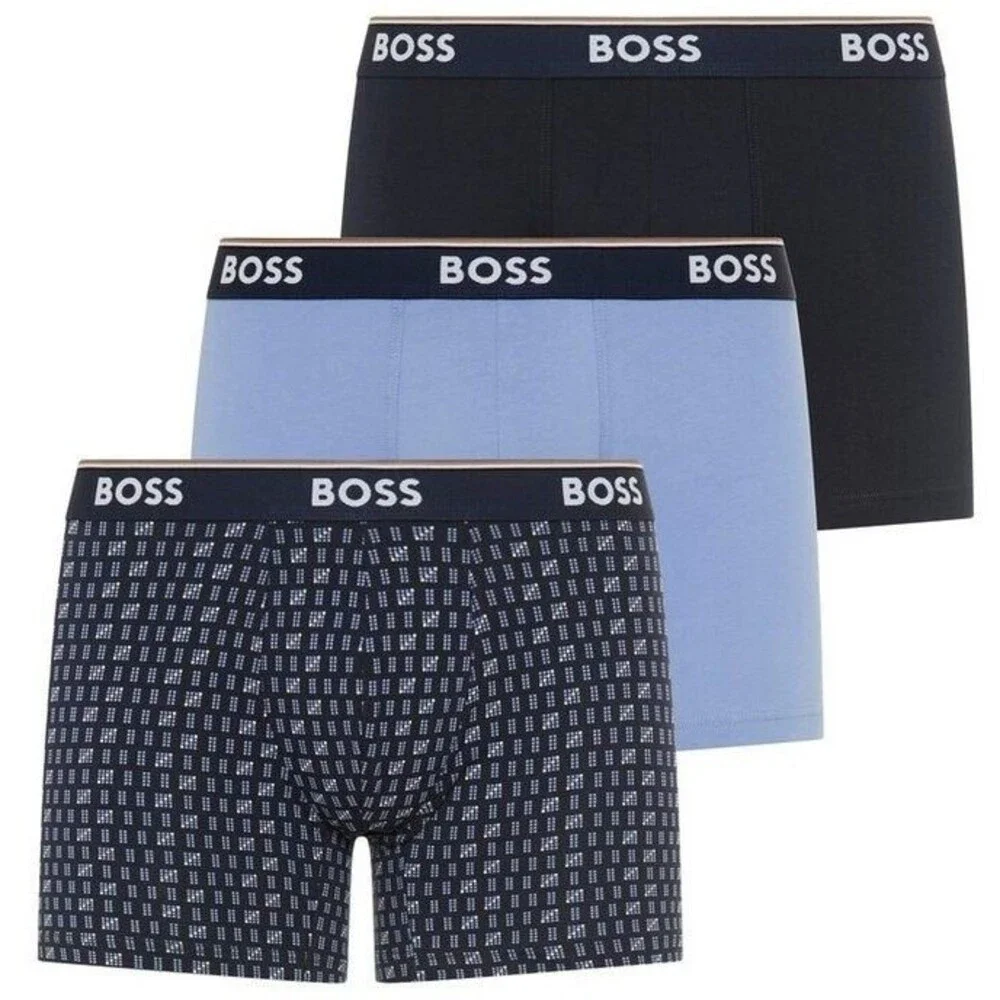 HUGO BOSS Boxer Briefs Long Mens Small Navy Blue 3-Pack Power Cotton Stretch